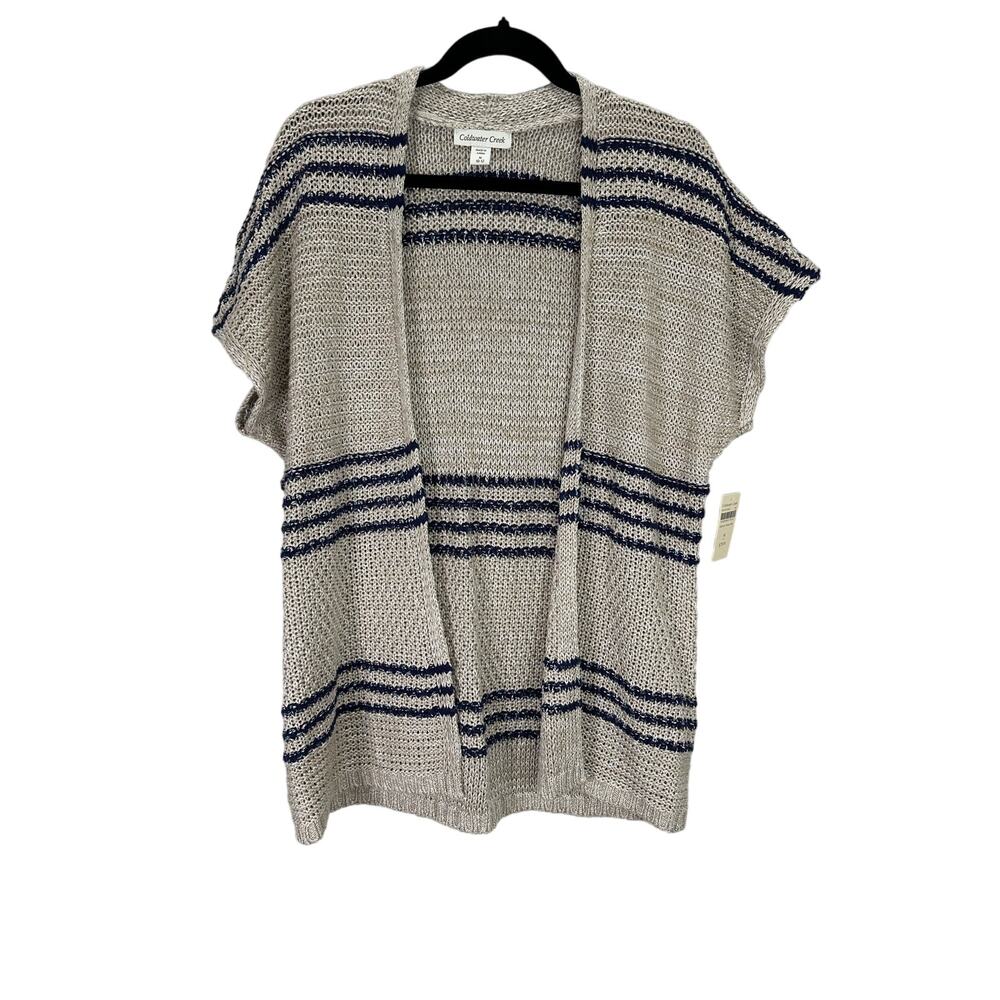 Coldwater Creek NWT Women’s Dolman Stripe Crochet Knit Fisherman Sweater Vest M